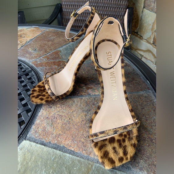 Stuart Weitzman * Nudist Leopard Print Stiletto Sandals - Picture 3 of 8